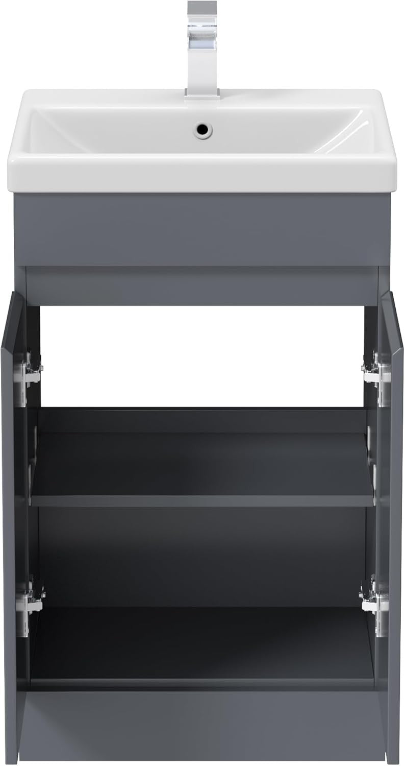 Grey Gloss 500mm Bathroom Vanity Unit with Basin | Modern Sink Storage Cabinet