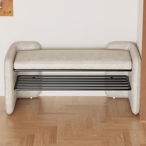Beige 2-Tier Entryway Shoe Bench with Padded Cushion – 47.24" Modern Storage