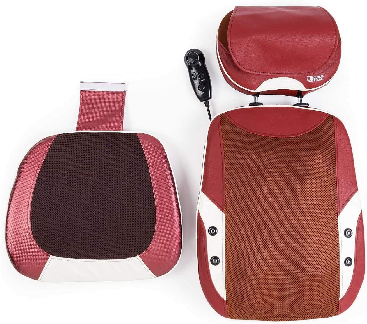 Shiatsu Massage Seat Backrest Kneading Heat Adjustable Headrest Portable Red