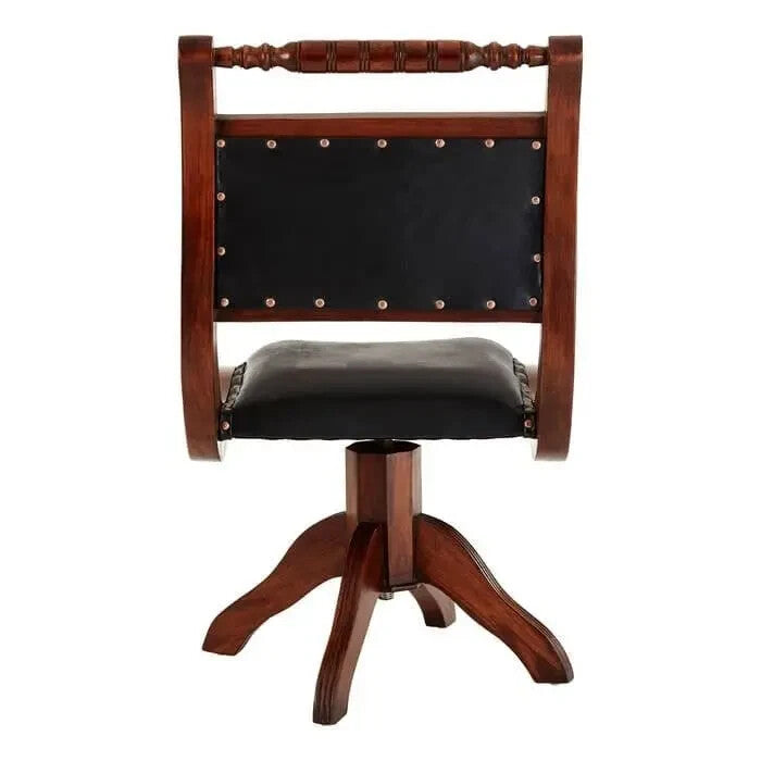 Black Leather Swivel Chair with Teak Frame | Mid-Century Accent Armchair