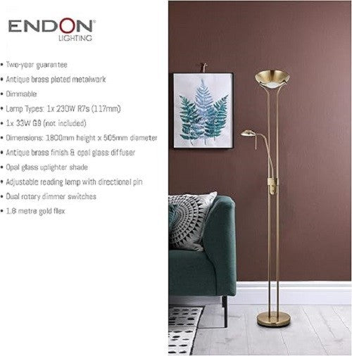 Mother Child Floor Lamp Uplighter Antique Brass Dimmable Reading Light