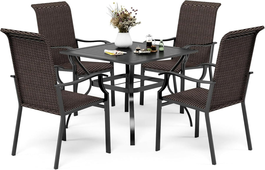 4 Seater Rattan Garden Dining Set Square Table Patio Balcony Bistro Furniture