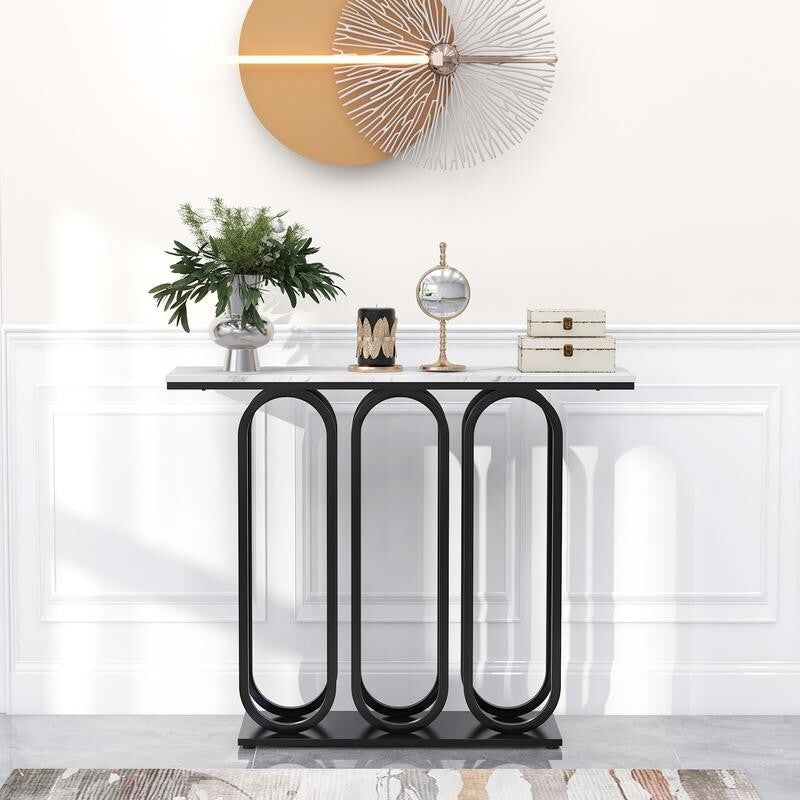 Modern Faux Marble Console Table – 100CM Entryway Hallway Shelf w/ Foot Pads