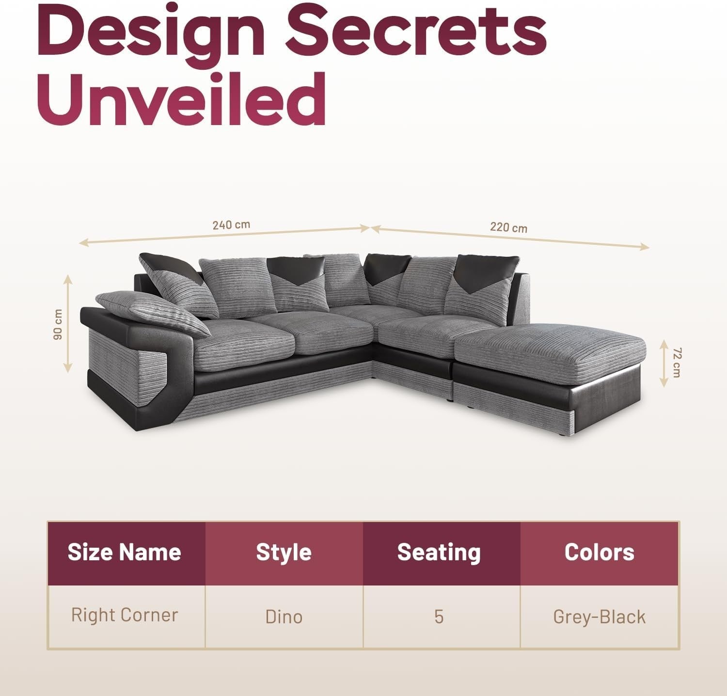 5-Seater Right Corner L-Shape Sofa Fire Resistant Plush Comfortable Seat