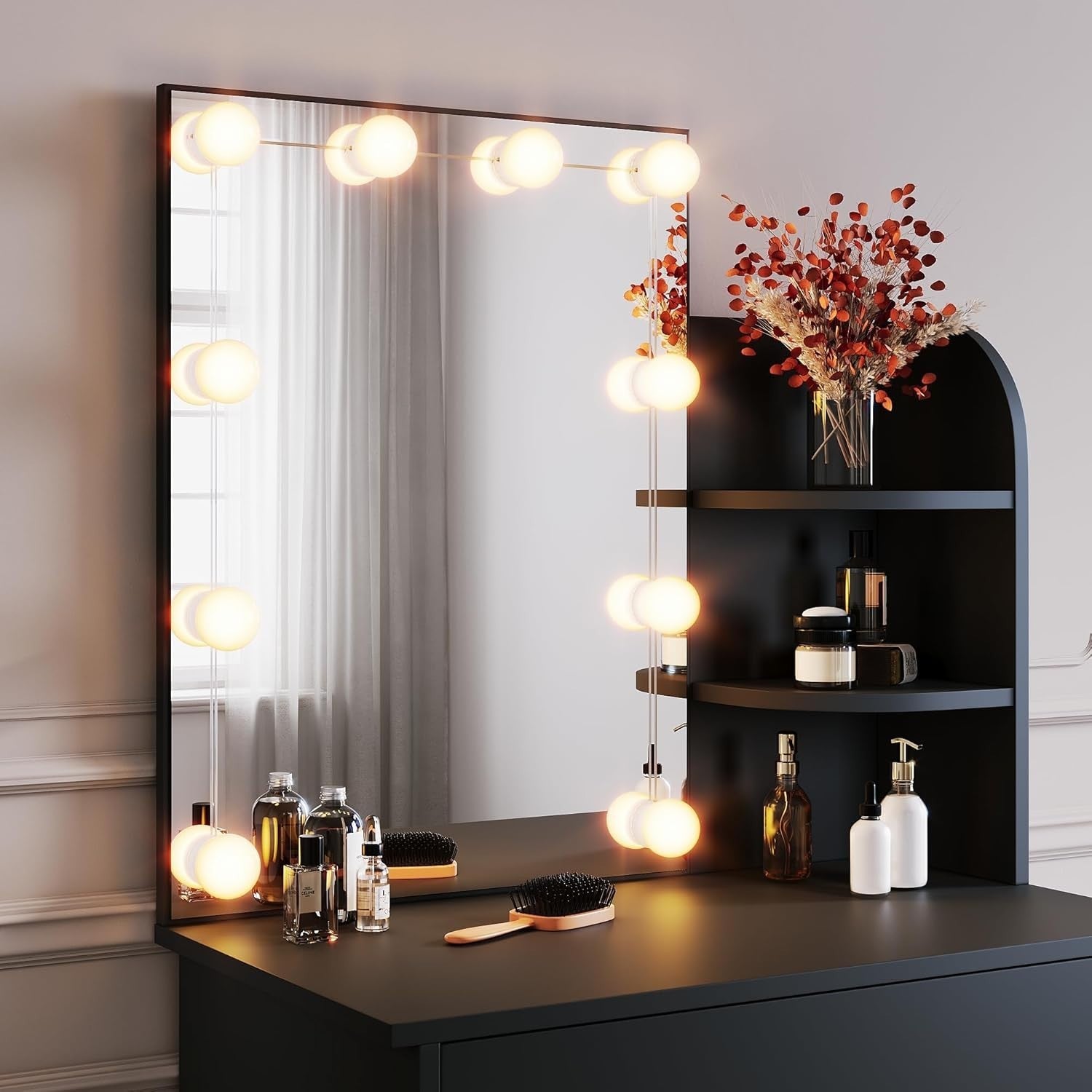 Hollywood Vanity Dressing Table Mirror Set Black Dresser Desk 1 Drawer 70x40x140