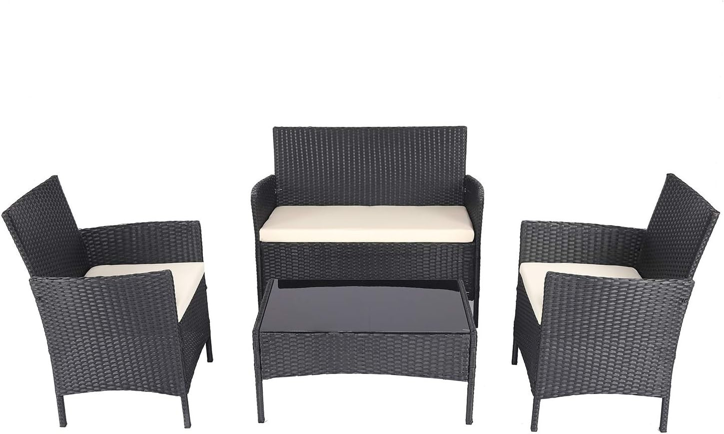 4PC Rattan Garden Furniture Set Outdoor Patio Chairs Table Cushions