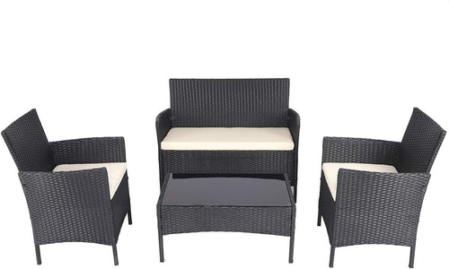 4PC Rattan Garden Furniture Set Outdoor Patio Chairs Table Cushions