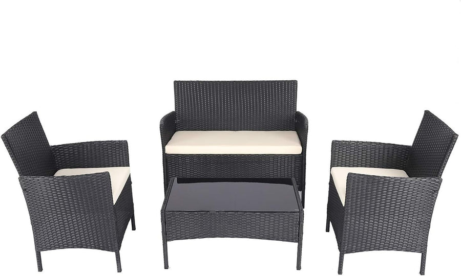 4PC Rattan Garden Furniture Set Outdoor Patio Chairs Table Cushions