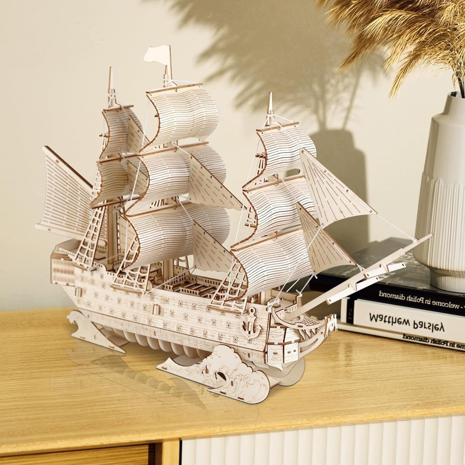 3D Wooden Sailing Ship Puzzle Model Kit for Adults – DIY Craft Decor