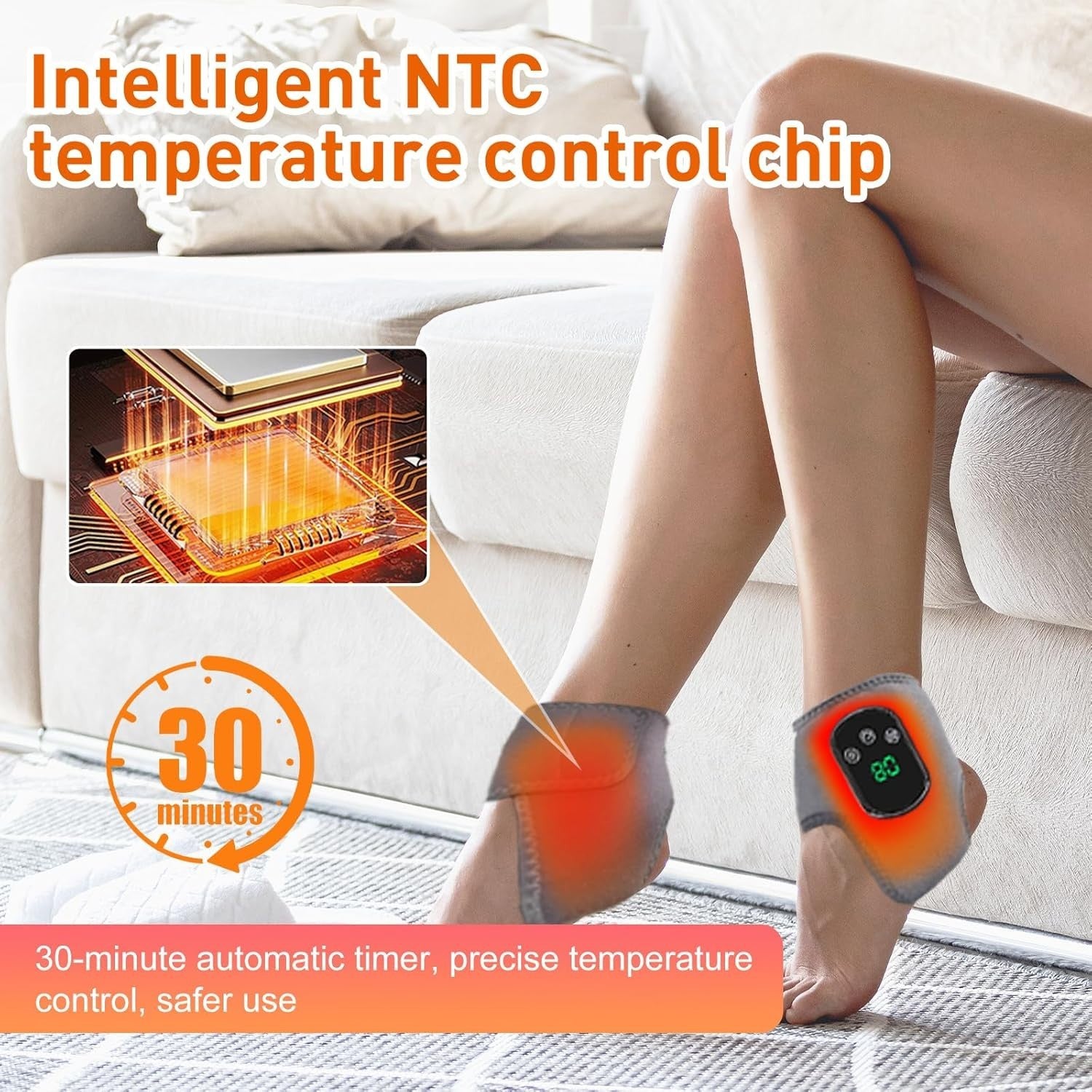 Heated Foot & Ankle Massager Wrap Pain Relief 5 Heat Levels Wireless
