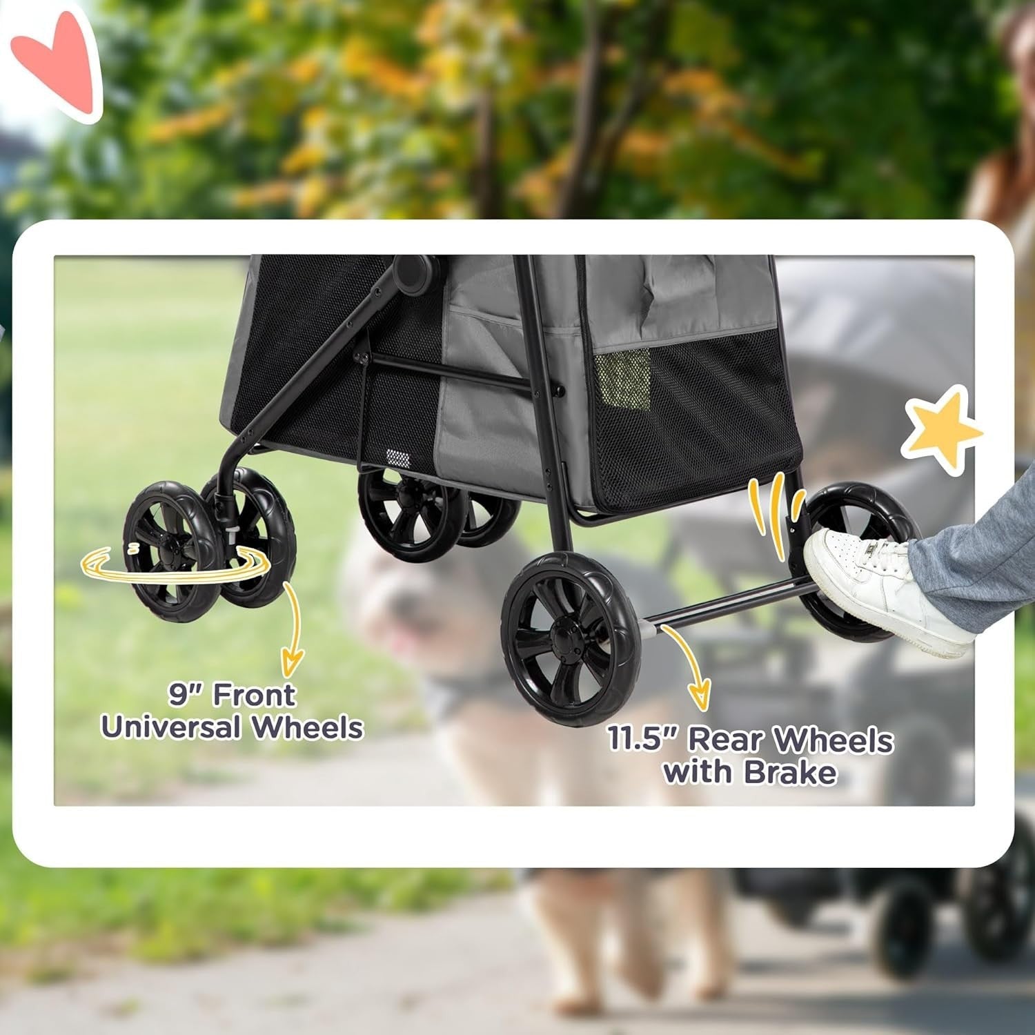 Dog Pram Pet Stroller 4 Wheel Pushchair Foldable Small Medium Dogs