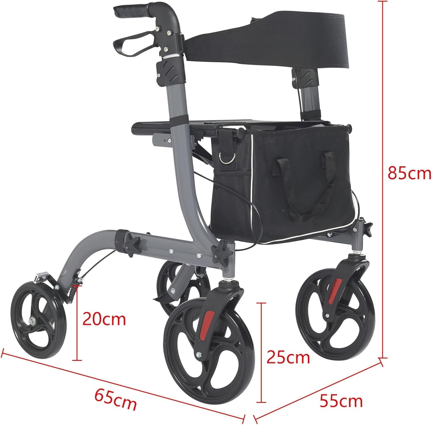 4 Wheel Rollator Walker Lightweight Folding Mobility Aid Seat Brakes Bag