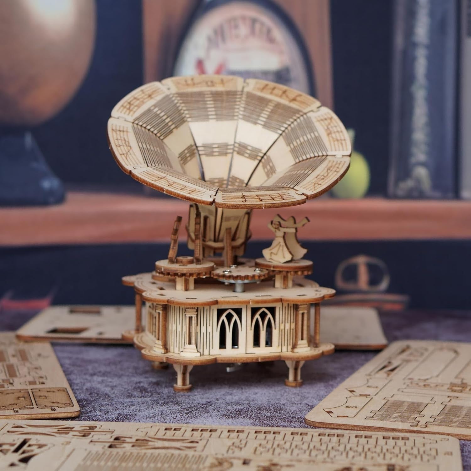 3D Wooden Gramophone Puzzle Music Box Model Kit DIY Craft, Fun & Gift