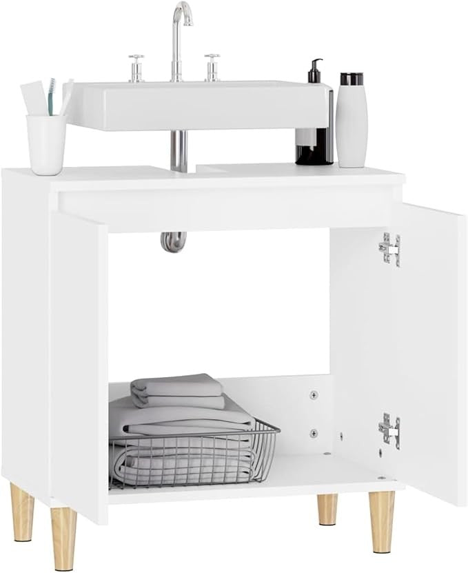 White Bathroom Sink Cabinet Cupboard 58x33x60cm Modern Under Sink Vanity Storage