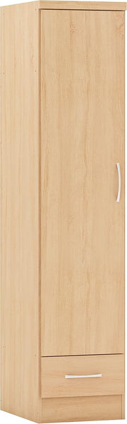 Slim Oak Effect 1 Door Wardrobe with Drawer – Space Saving Bedroom Unit