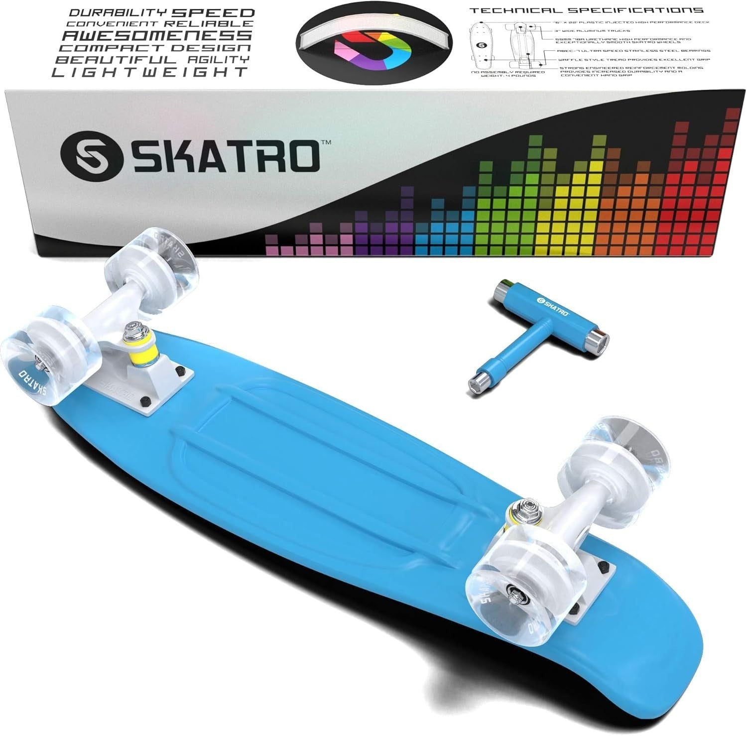 Mini Cruiser Skateboard 56cm Retro Plastic Deck Abec 7 Bearings