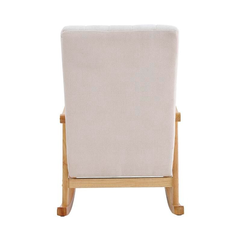 Beige Velvet Rocking Chair Tufted Armchair with Wooden Frame Lounge Seat