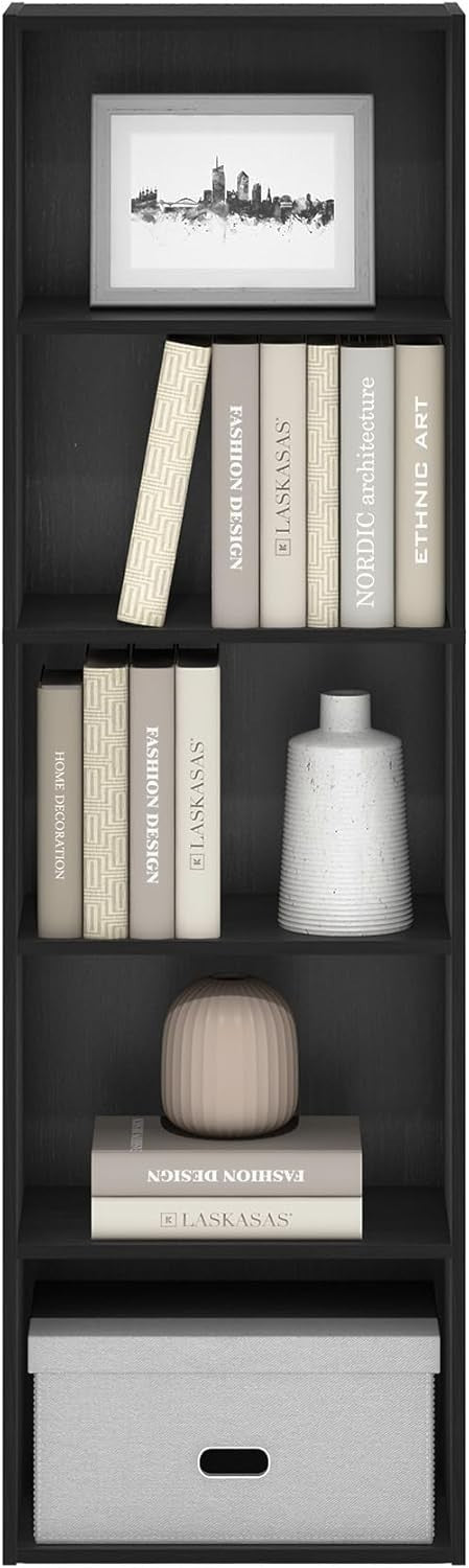 5 Tier Reversible Bookcase Storage Open Shelf Compact Organizer Bookshelf Black