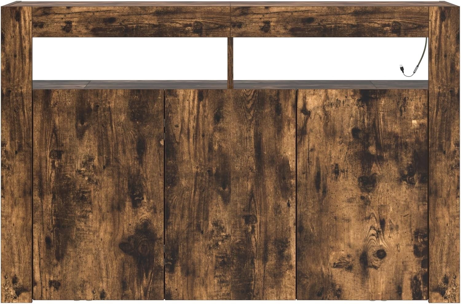 Modern Smoked Oak Sideboard with LED Lights | 8 Storage Compartments | 3 Doors