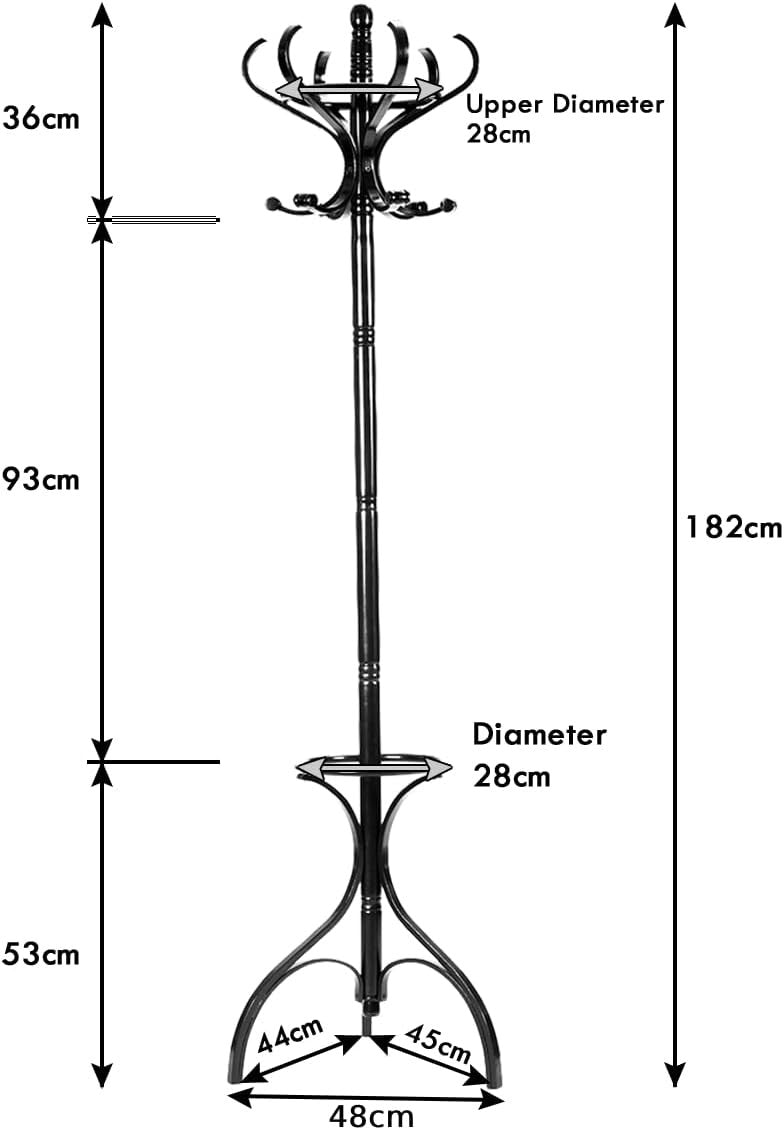 360° Rotating Black Wooden Coat Rack Stand 12 Hooks Freestanding Hall Tree