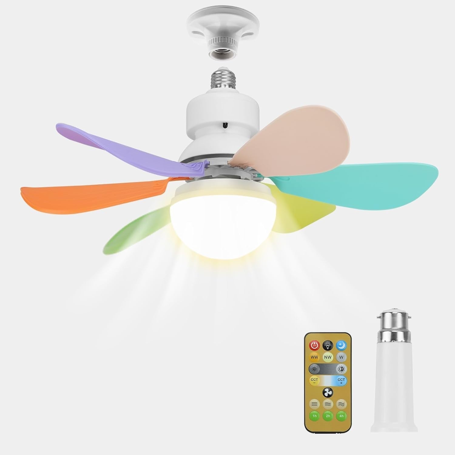 30W Small LED Ceiling Fan Light, 3 Speeds, Dimmable, E27/B22, Quiet Timer Fan