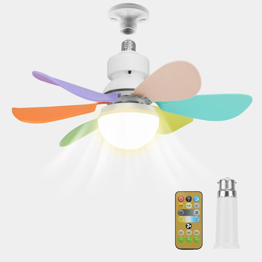 30W Small LED Ceiling Fan Light, 3 Speeds, Dimmable, E27/B22, Quiet Timer Fan