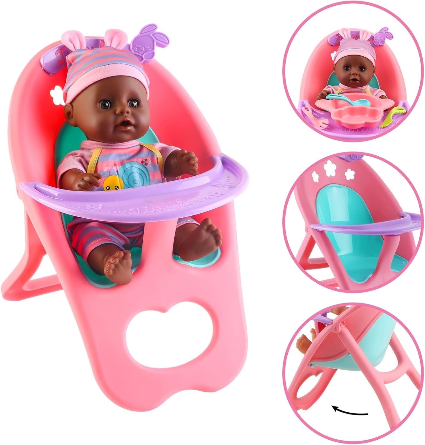 12 Inch Baby Doll Playset 21pcs w Crib High Chair Feeding Toys