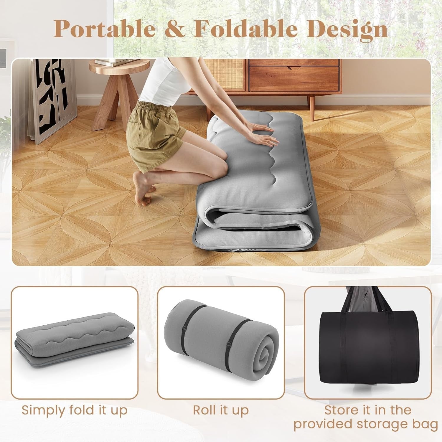 10cm Thick Japanese Foldable Tatami Futon Mattress Double Grey Sleeping Pad