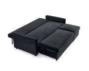 3 Seater Black Velvet Sofa Bed w/ Chaise Pull Out Storage & Cushions