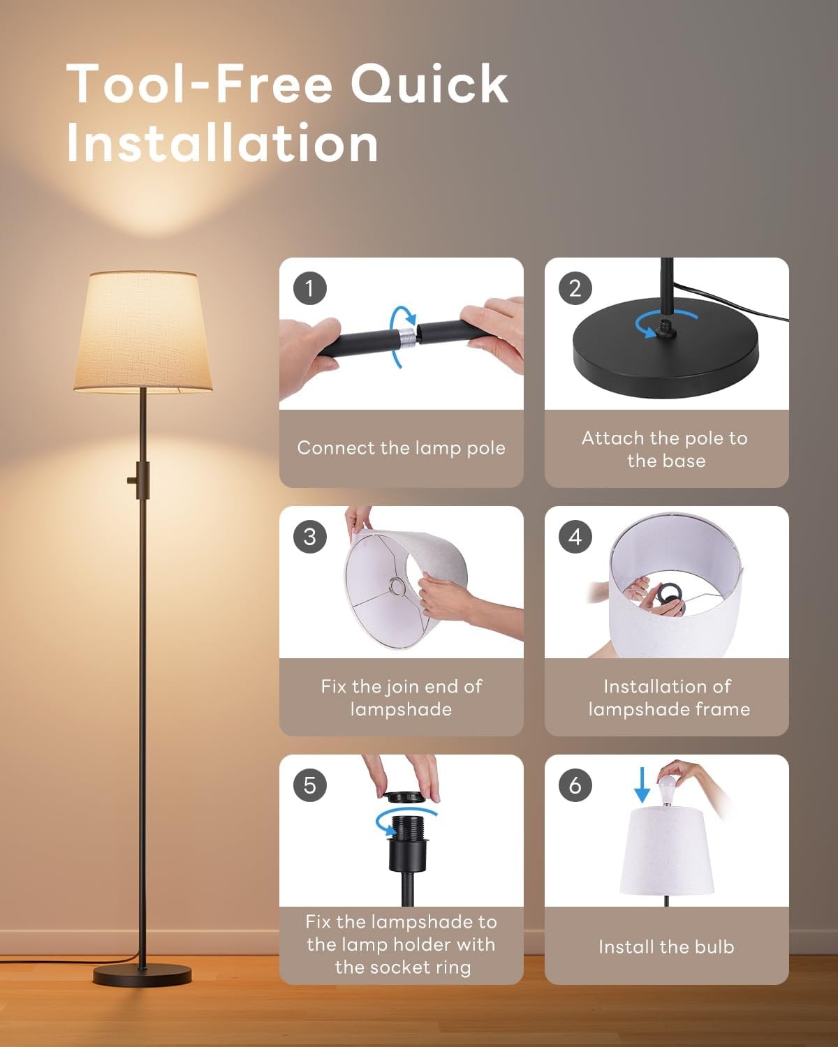 Dimmable LED Floor Lamp RGB Colour Changing Remote Control Tall Reading Light