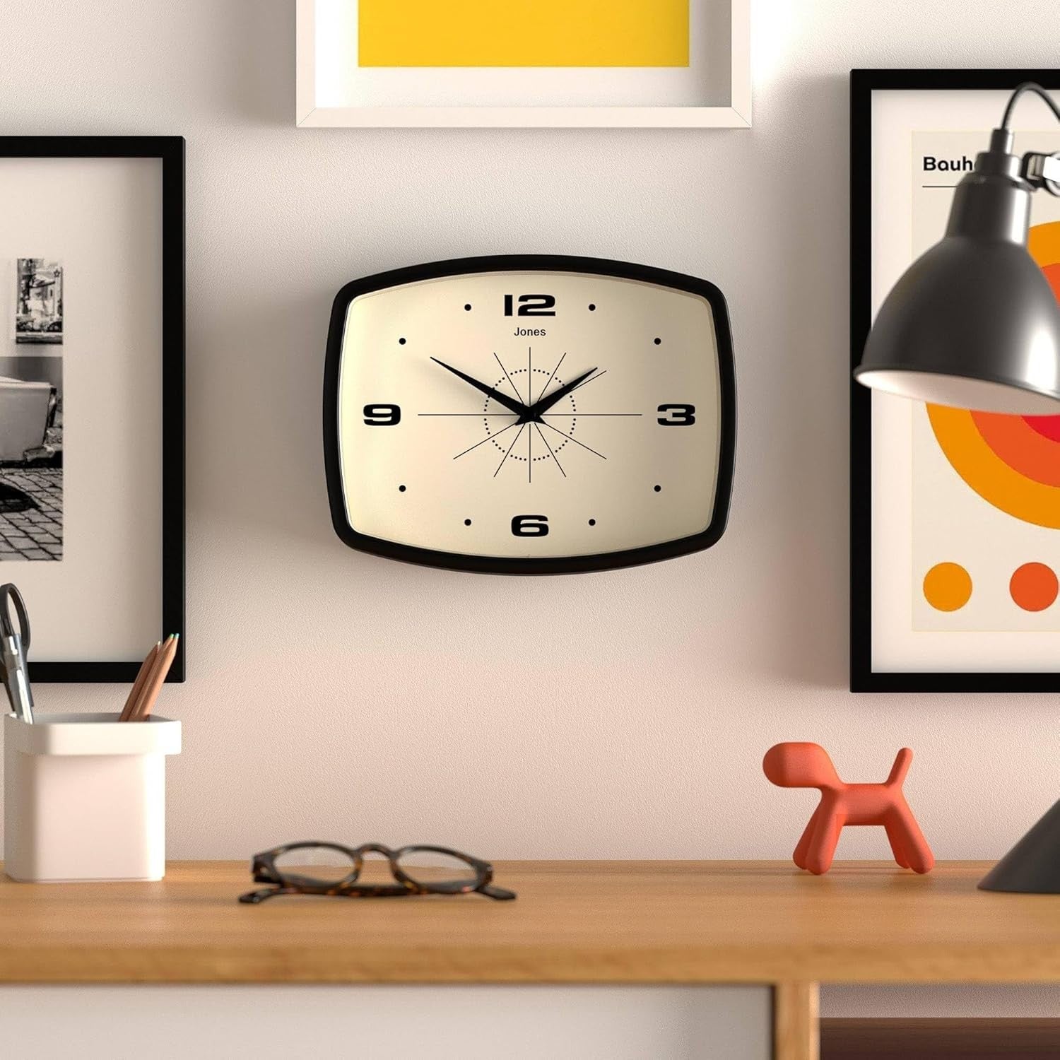 Retro 25cm Wall Clock Rectangle Silent Modern Black Kitchen Living Room Decor