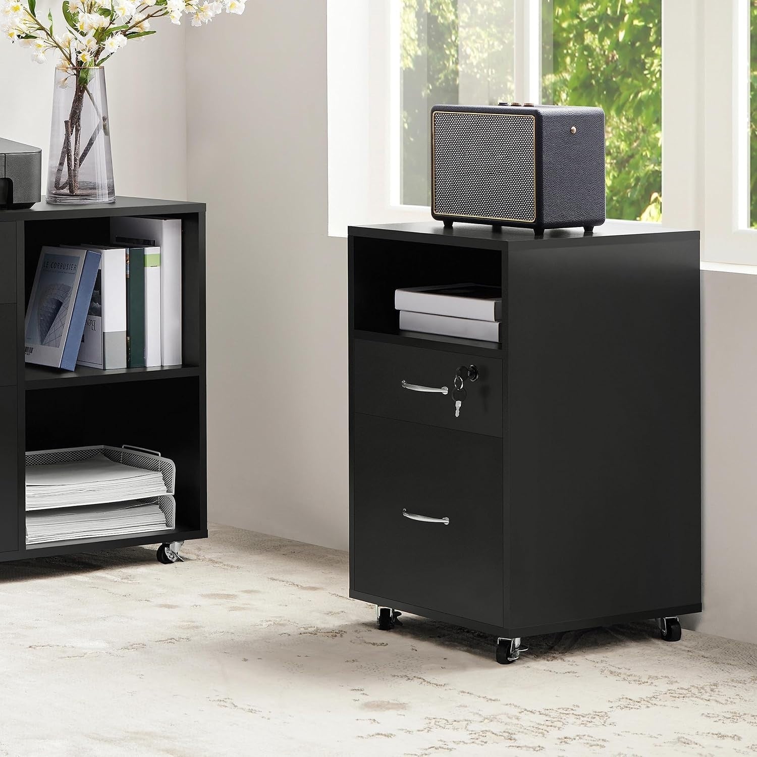 2pc Mobile Filing Cabinet Set 2 Drawer A4 Letter Printer Stand
