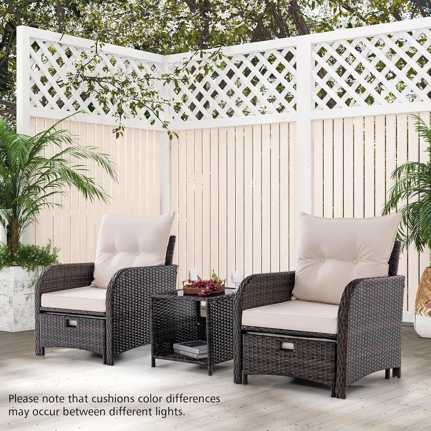 5PCS Garden Rattan Patio Set with Cushions, Coffee Table & Ottomans Outdoor