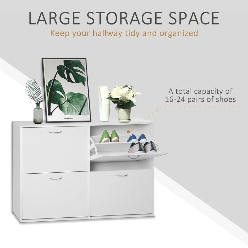 Modern 4 Drawer White Shoe Cabinet Storage Unit for Hallway & Entryway
