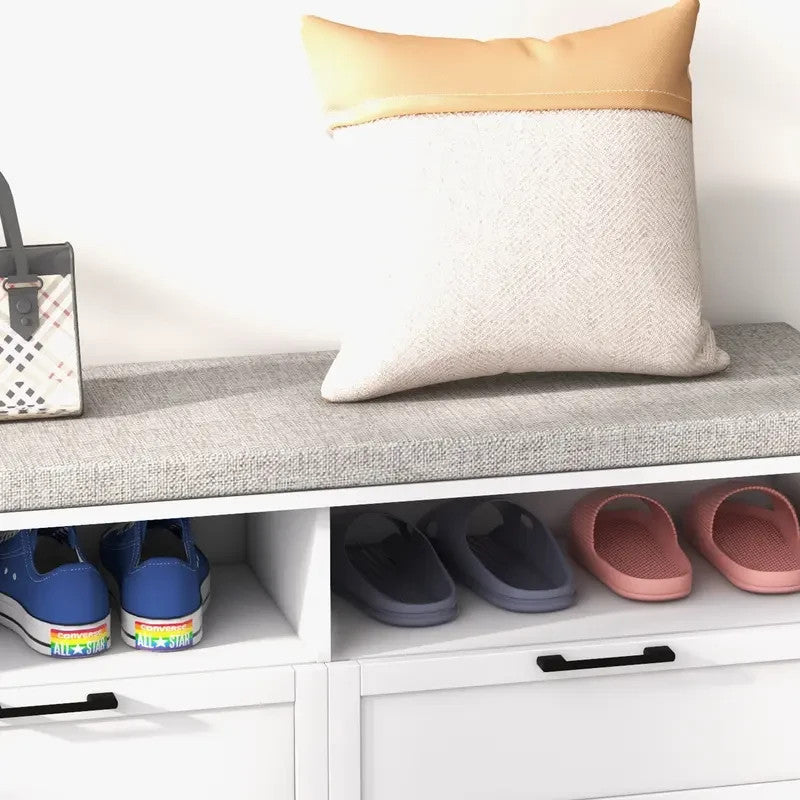 Shoe Storage Bench with Cushion Seat & Drawers – White Hallway Unit