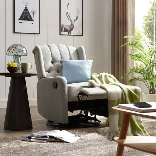 Grey Recliner Armchair Swivel Wing Back Lounge Chair with Footrest Seat