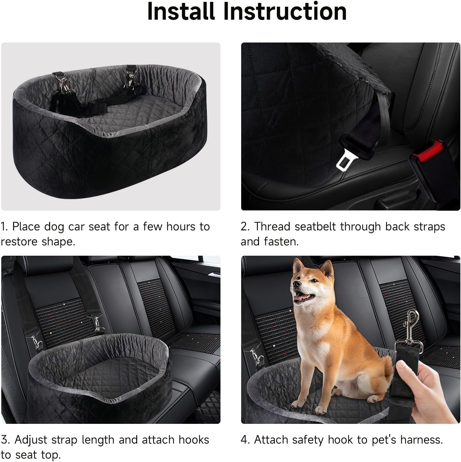 Large Dog Car Seat Booster Memory Foam Pet Travel Bed Washable Black
