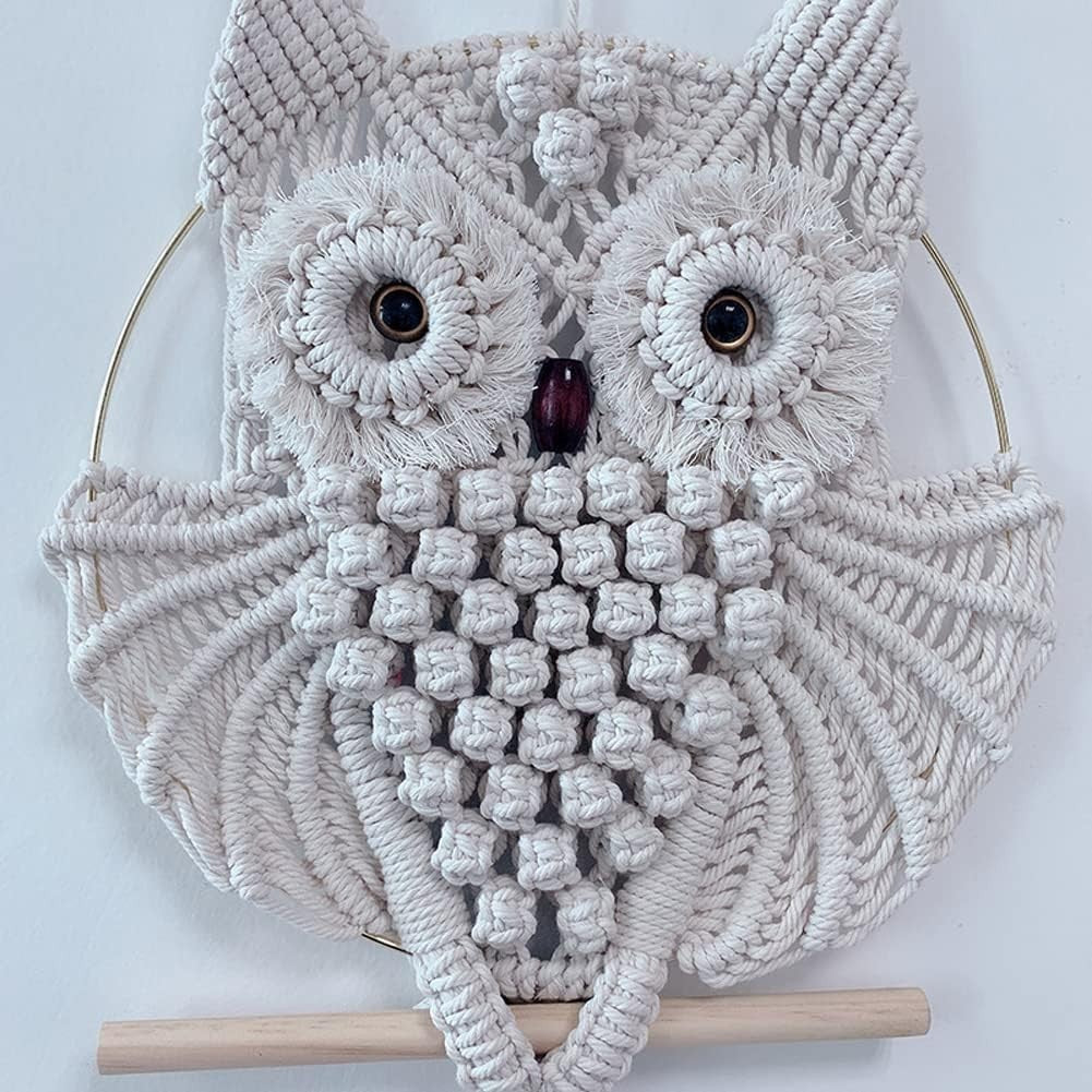 2PCS Owl Macrame Wall Hanging 65x30cm Boho Woven Tapestry