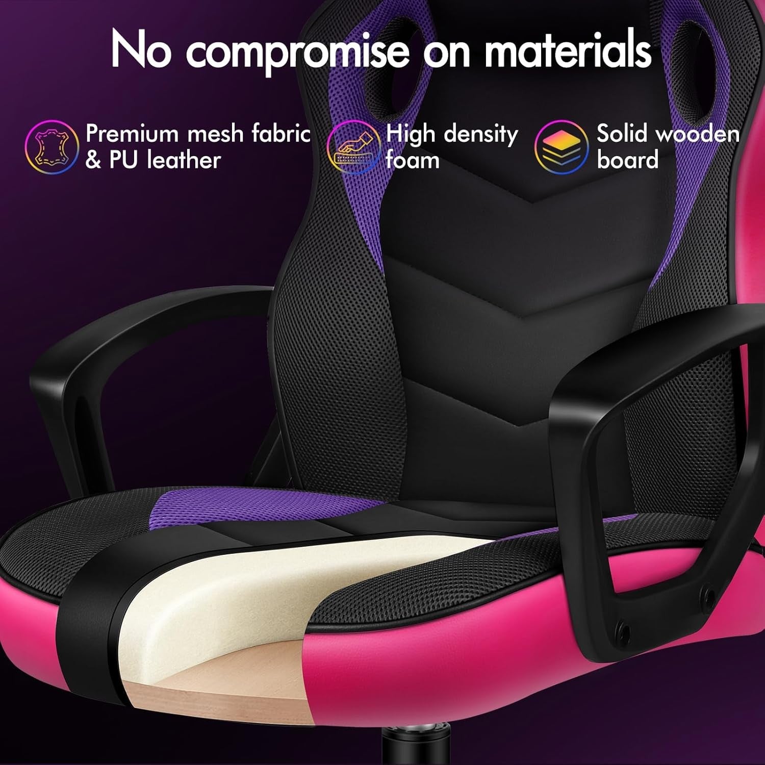 Ergonomic Gaming Chair Racing Style Swivel Office Desk Chair Purple