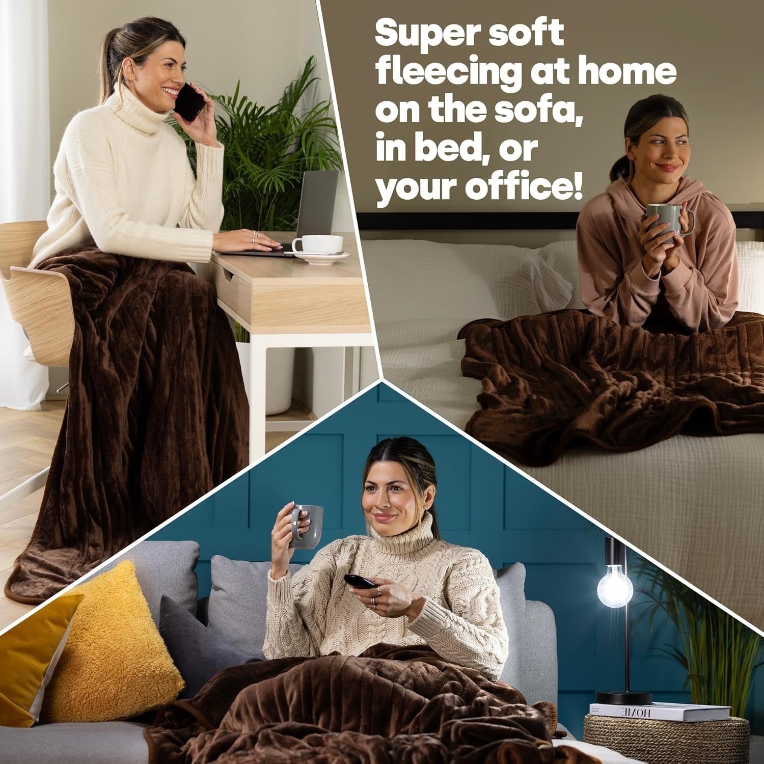 Electric Heated Throw Blanket 9 Heat Settings Timer Fleece 160x130cm