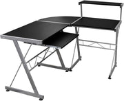Black L-Shaped Corner Desk with Shelves & Keyboard Tray for Home Office
