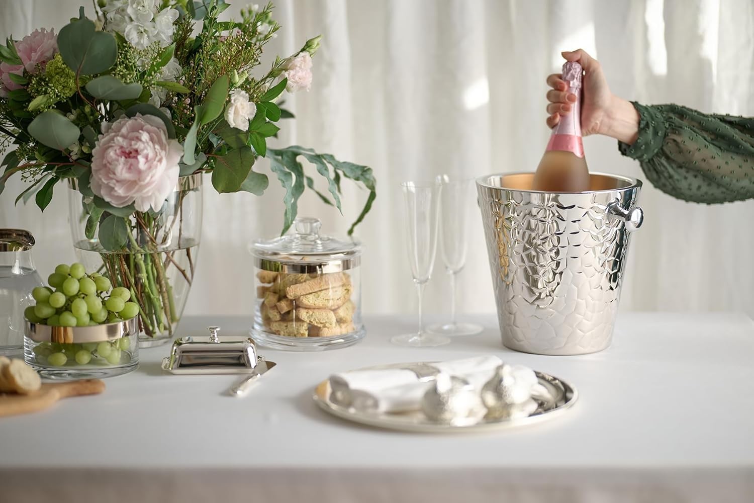 Stainless Steel Champagne Wine Cooler Stand Hammered Finish Floor Standing