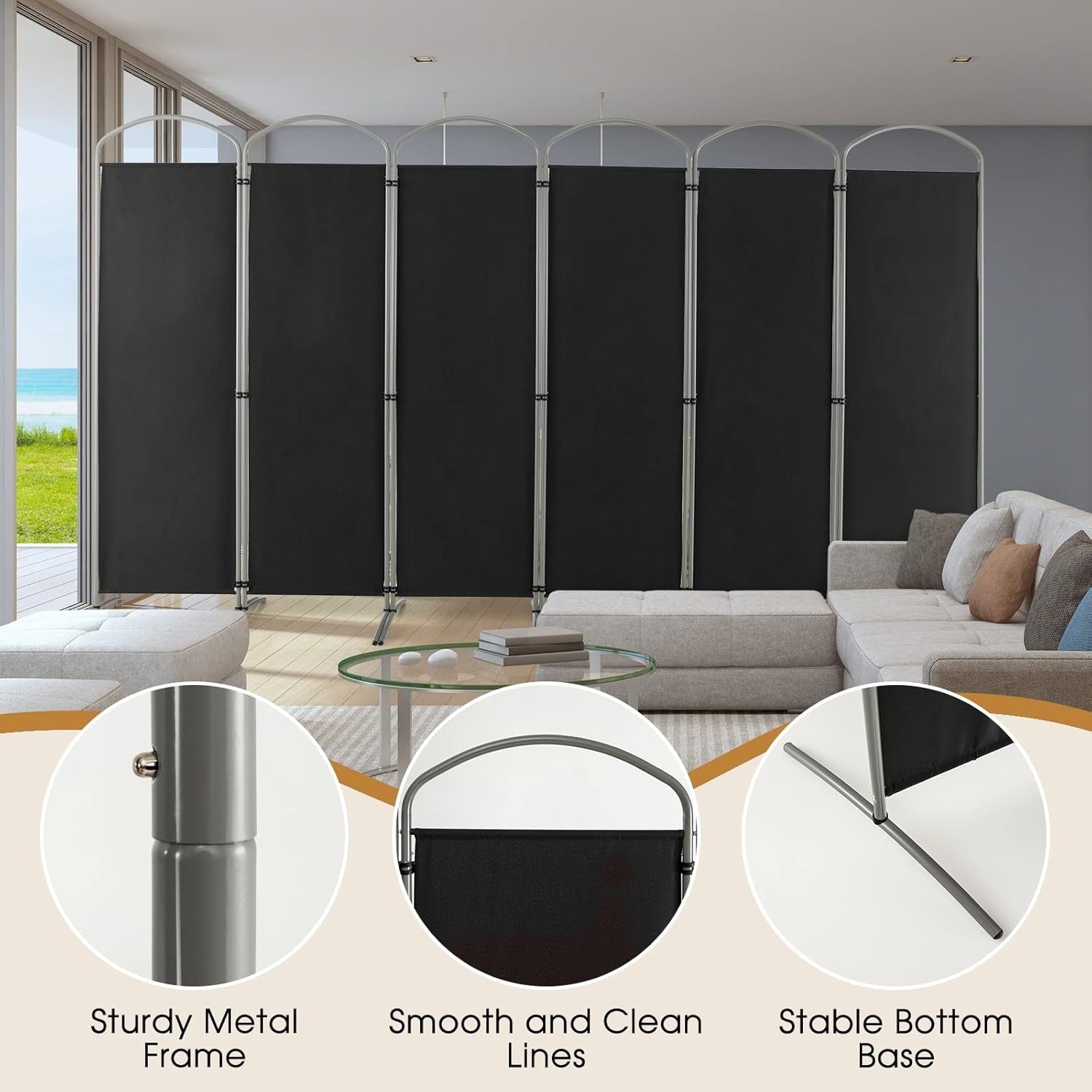 6 Panel Black Folding Room Divider Freestanding Privacy Screen Partition 331x188