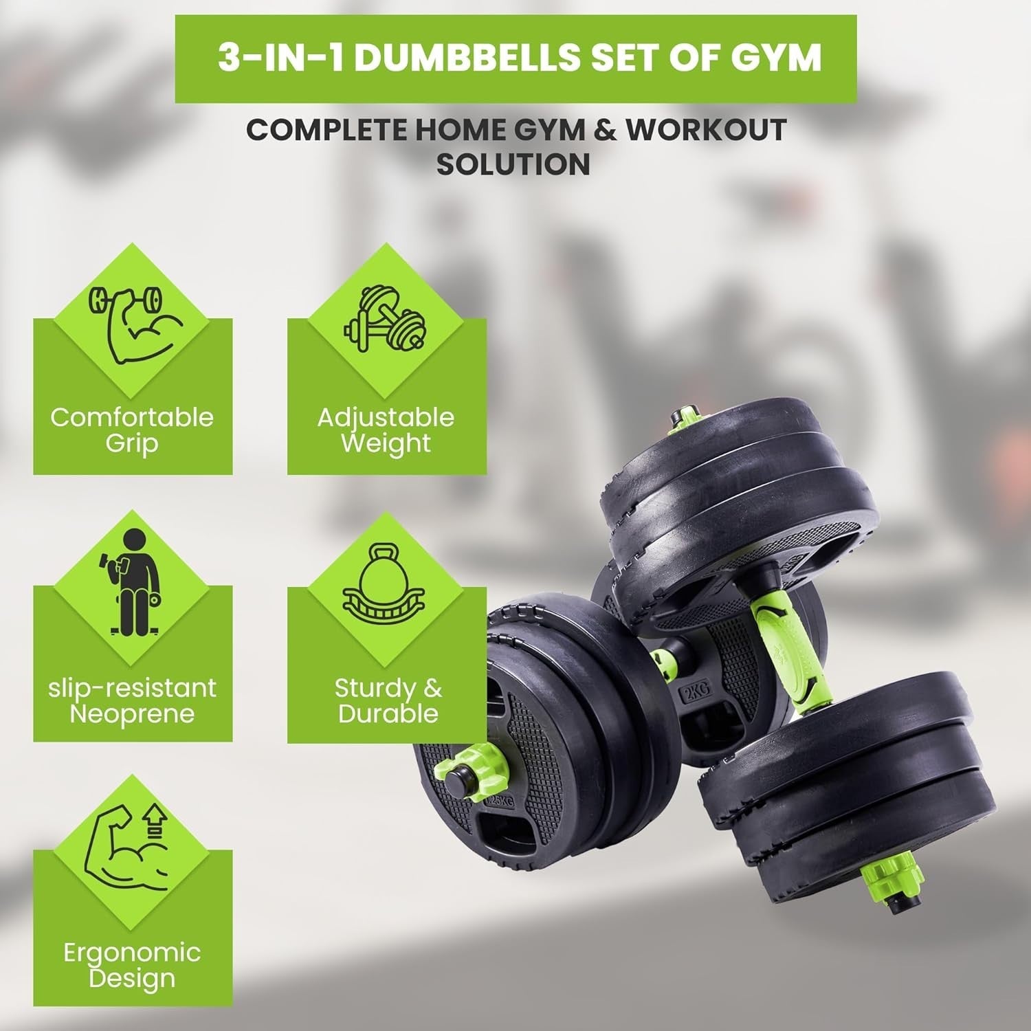 20kg Adjustable Dumbbell Barbell Set 3-in-1 Space-Saving Home Gym Weights