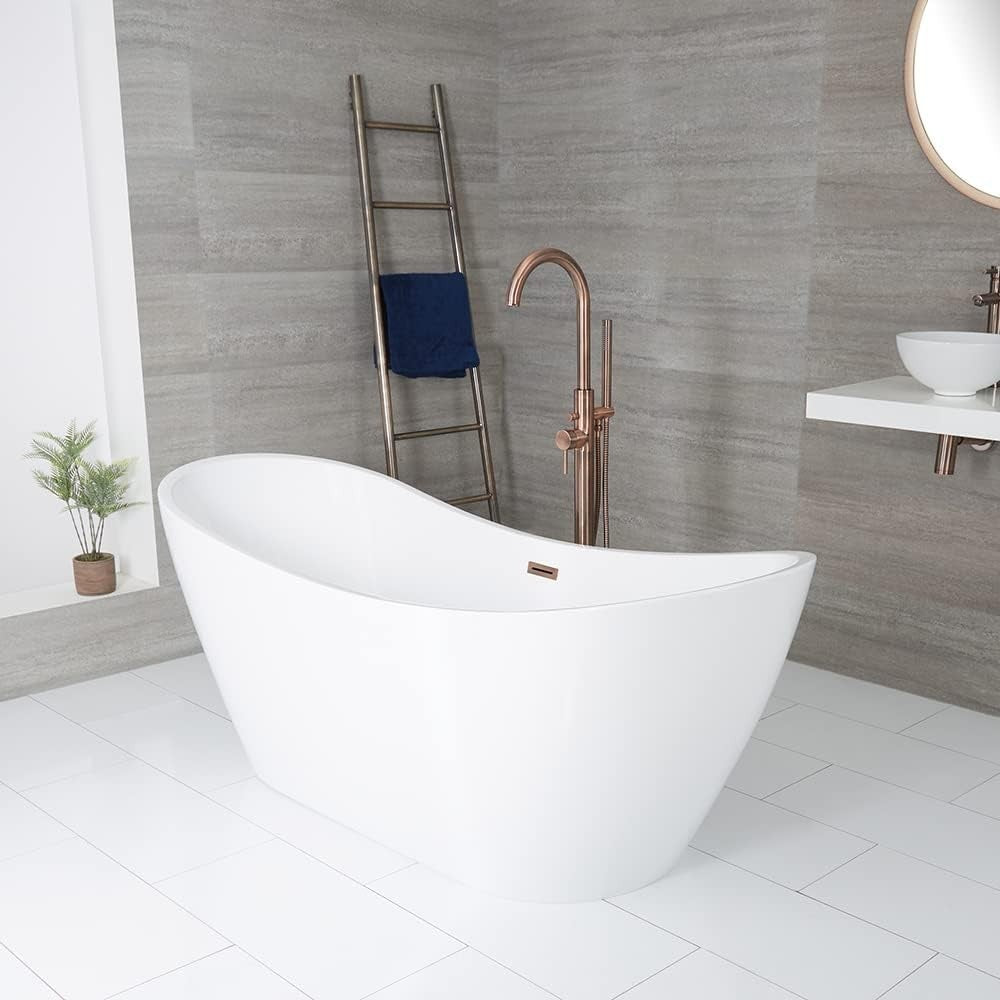 White Double Ended Freestanding Oval Bath 1830x710mm Copper Overflow