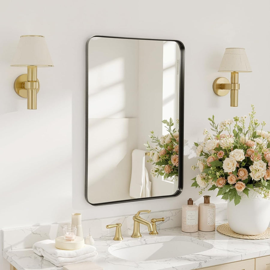 Modern Wall Mirror 60x90cm Black Frame for Bathroom or Entryway Décor