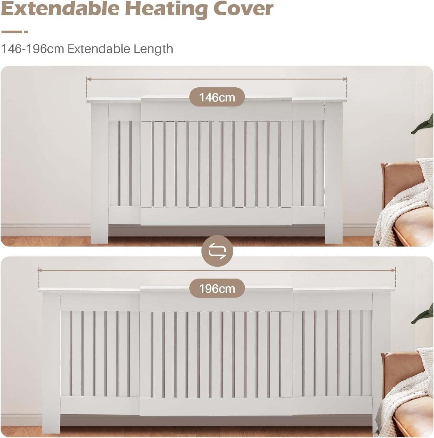Adjustable White Radiator Cover Extendable Vertical Slat Cabinet