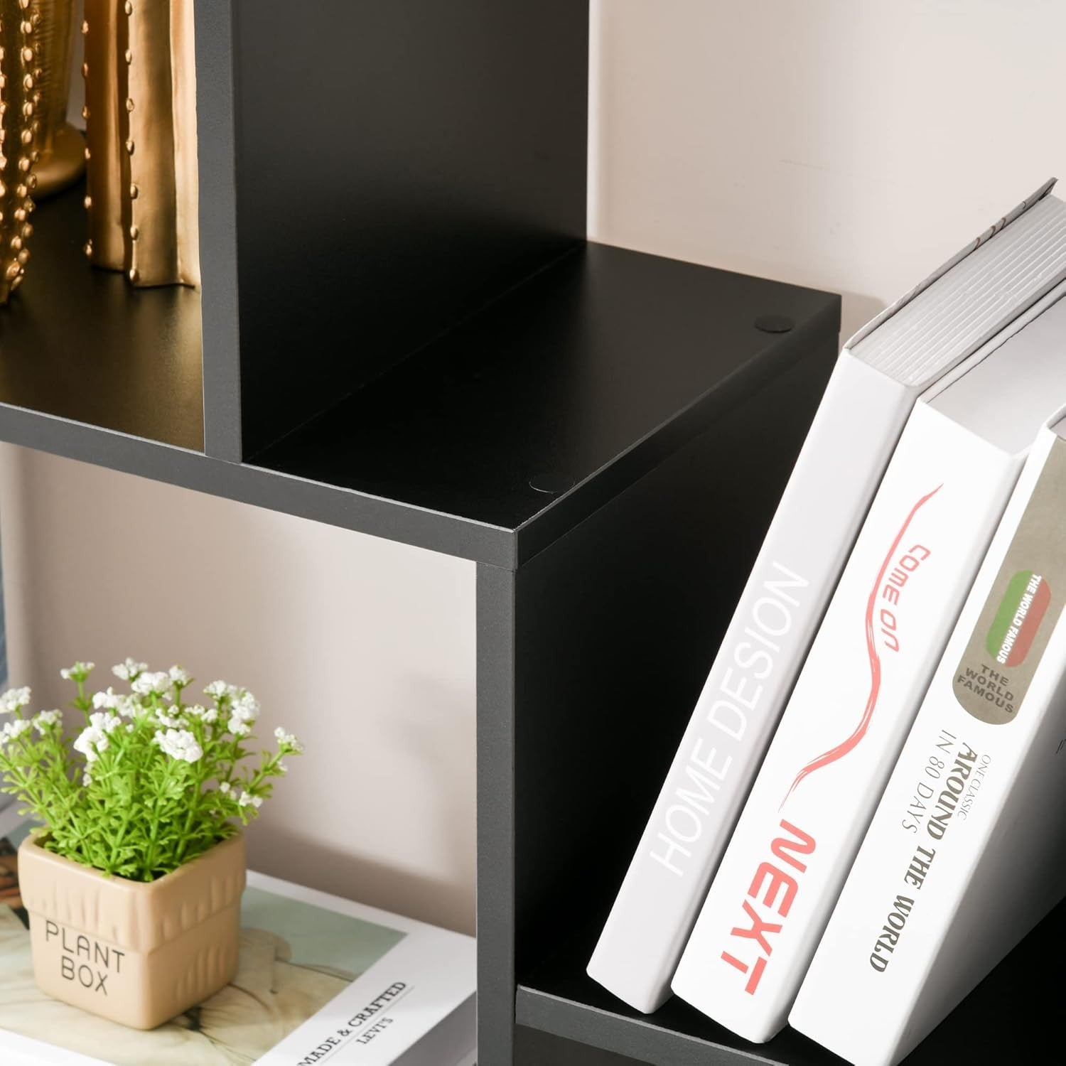 Modern 8-Cube Tall Bookcase Room Divider – Freestanding Storage Shelf Black