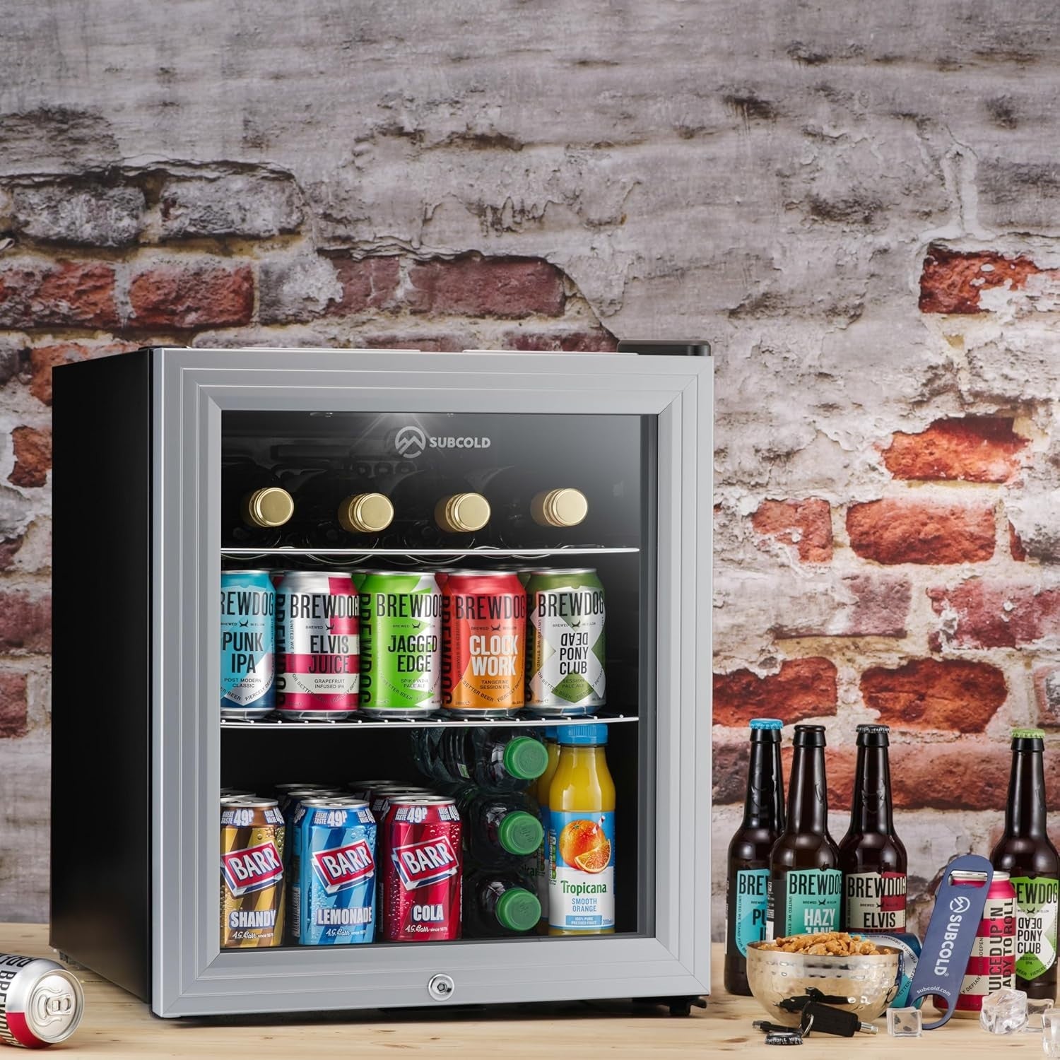 46L Mini Fridge Cooler Drinks Wine Beer LED Light Lock Energy Efficient Silver