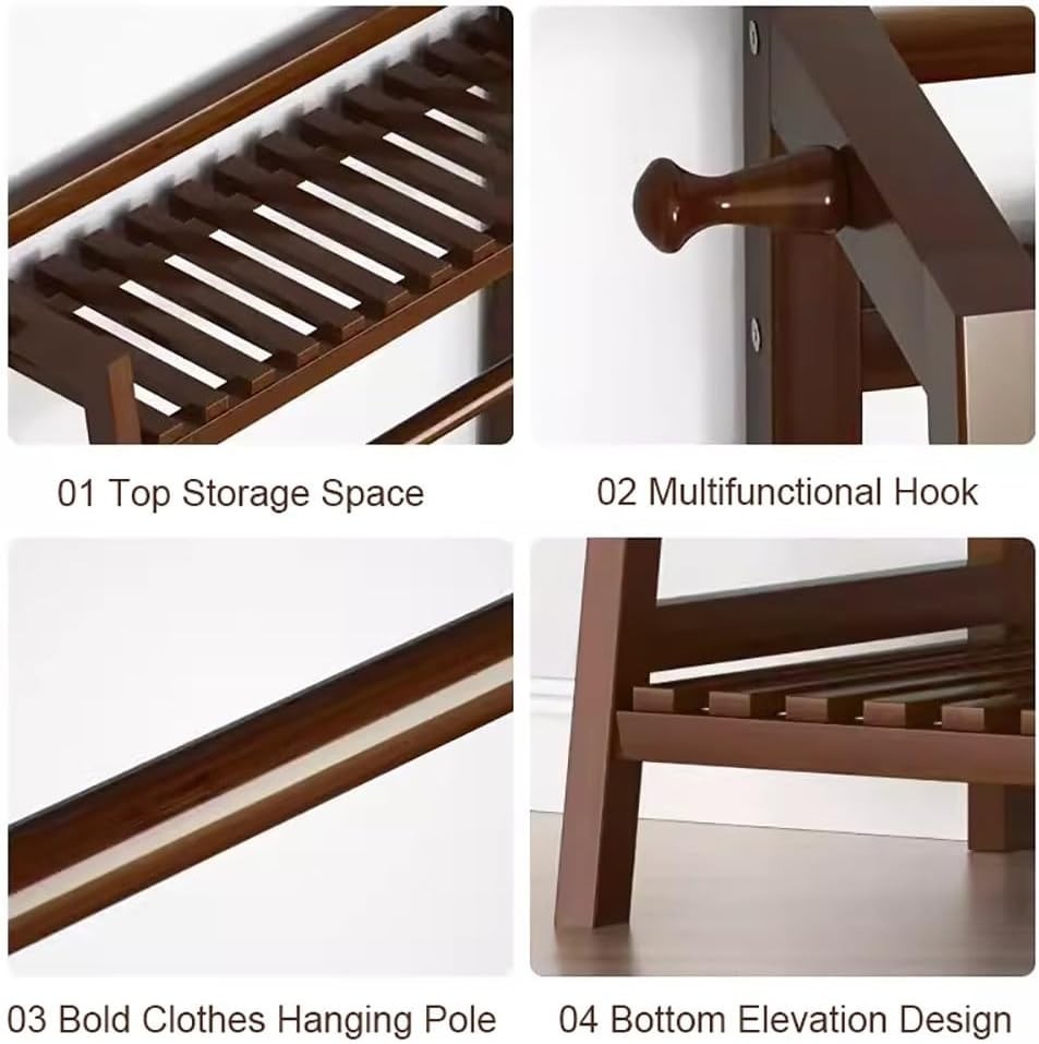 Bamboo Garment Rack with 7-Tier Shelves & Rail, Freestanding Wardrobe